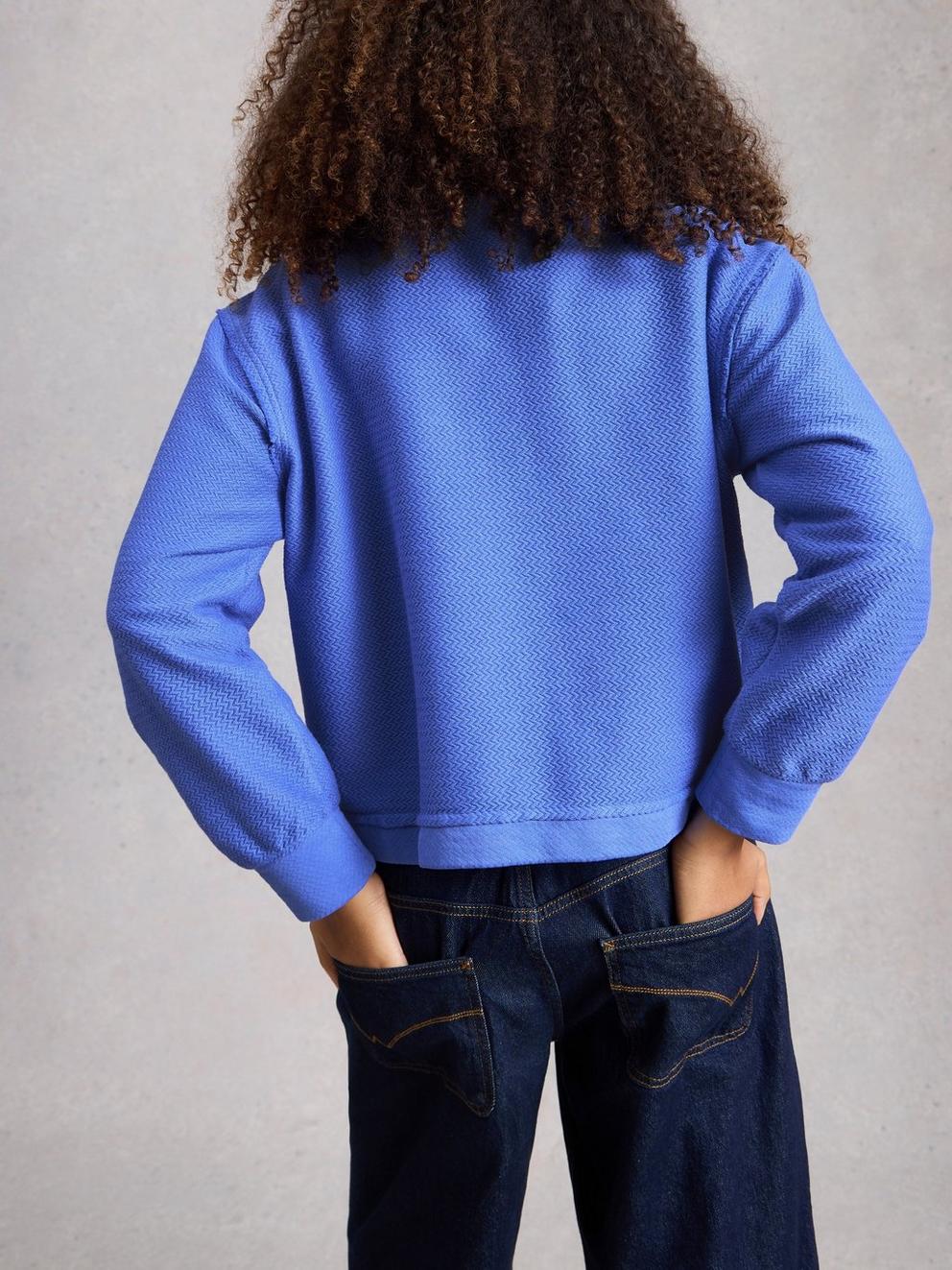 HERRINGBONE SWEAT in BRT BLUE - MODEL BACK