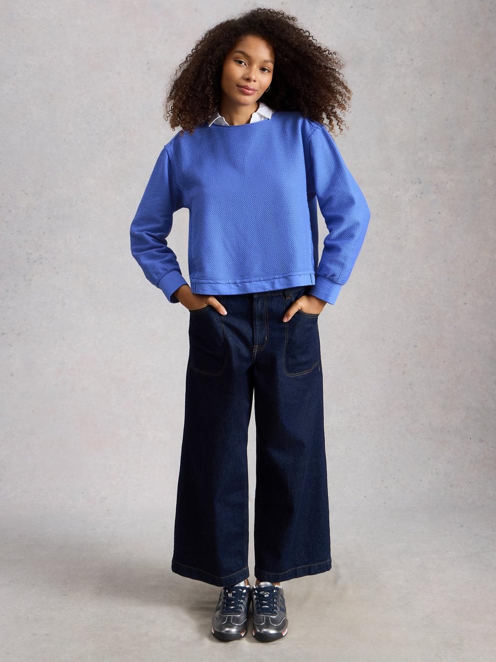 HERRINGBONE SWEAT in BRT BLUE - MODEL FRONT