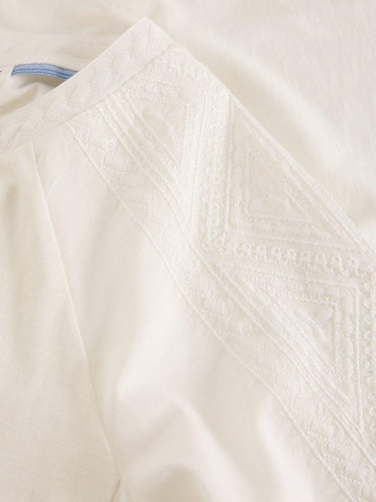 EMBROIDERED TIE HEM CREW NECK TOP in BRIL WHITE - FLAT DETAIL