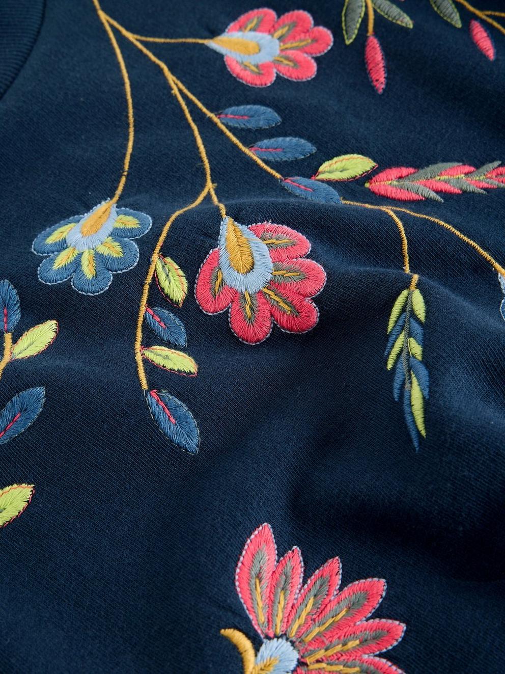 FLORAL EMBROIDERED SWEAT in NAVY MULTI - FLAT DETAIL