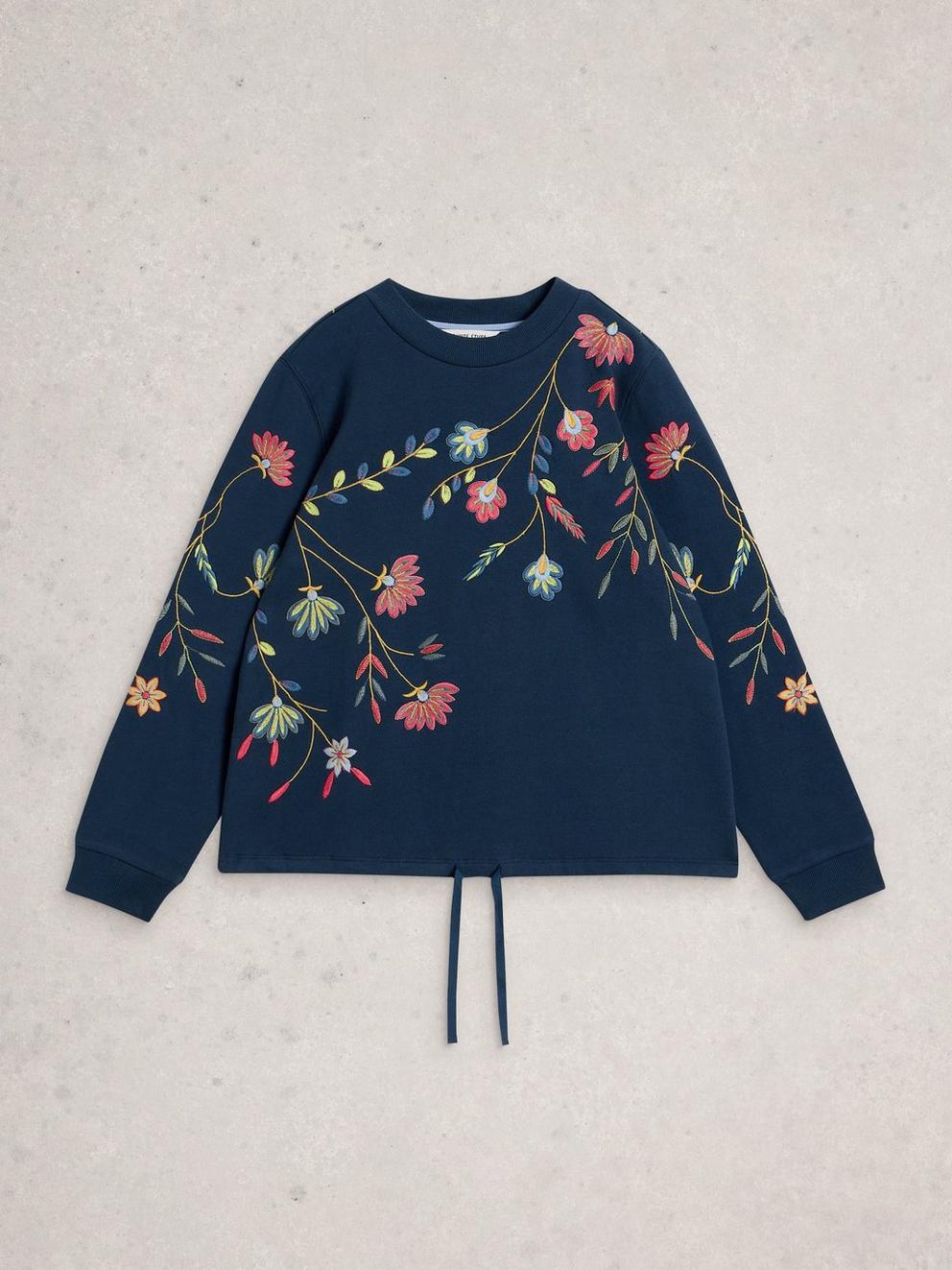 FLORAL EMBROIDERED SWEAT in NAVY MULTI - FLAT FRONT