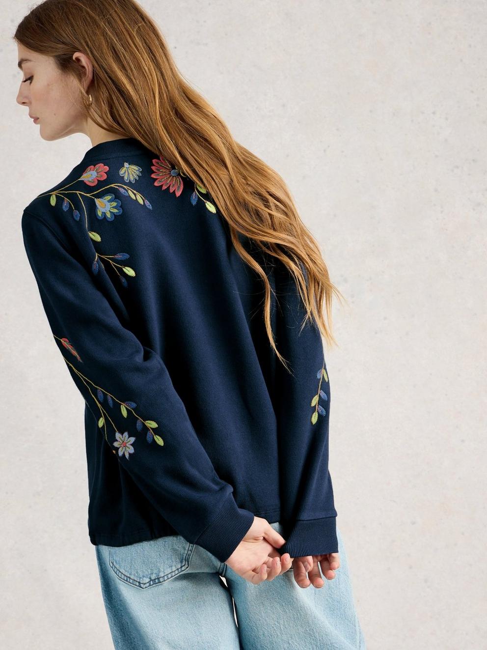 FLORAL EMBROIDERED SWEAT in NAVY MULTI - MODEL BACK