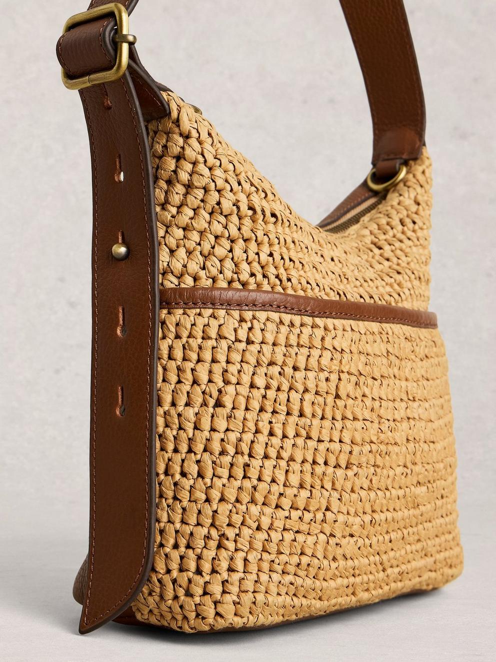 Mini Sophia Raffia Crossbody in DK NAT - MODEL DETAIL