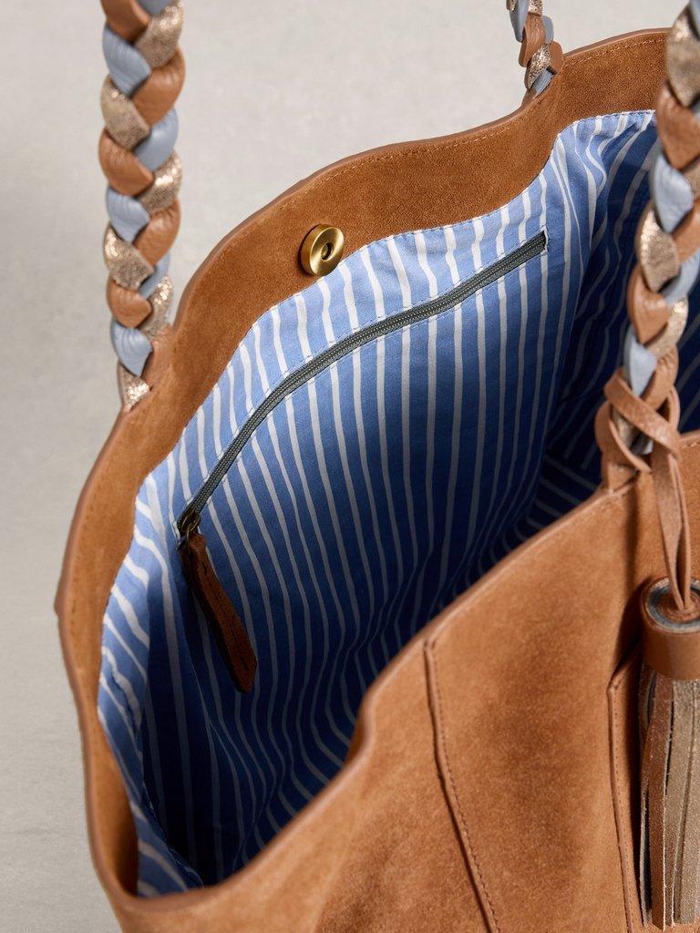 Tara Tassel Tote Bag  in MID TAN - FLAT DETAIL