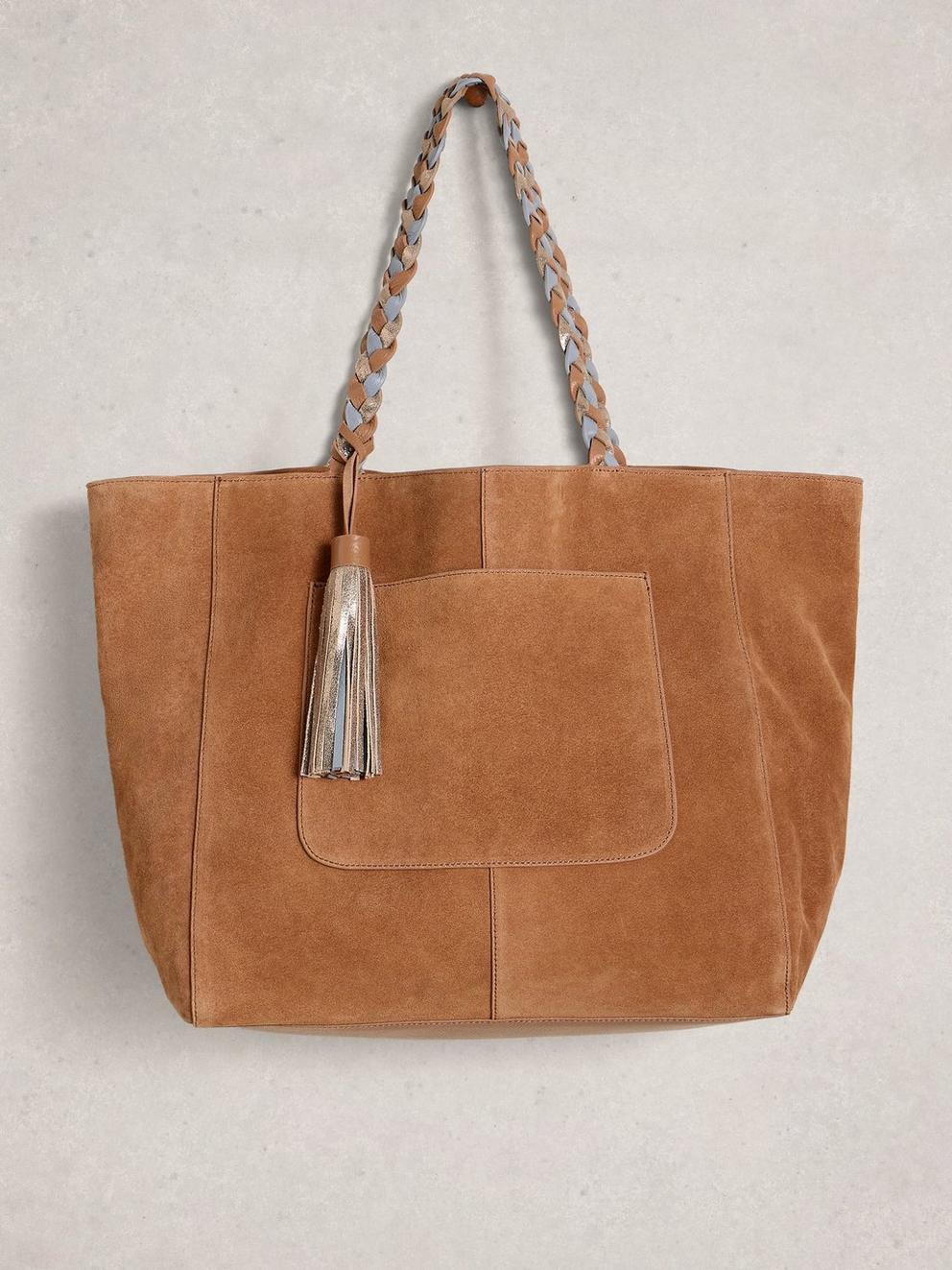Tara Tassel Tote Bag  in MID TAN - FLAT FRONT