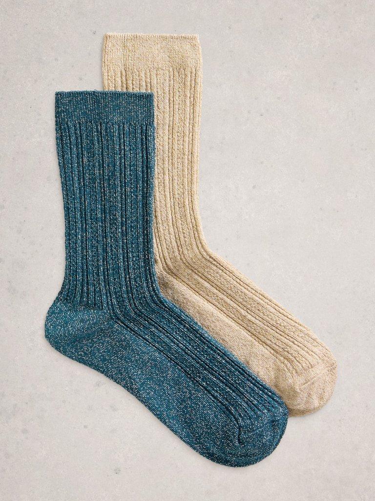 2 Pack Sparkle Socks in BLUE MLT - FLAT FRONT