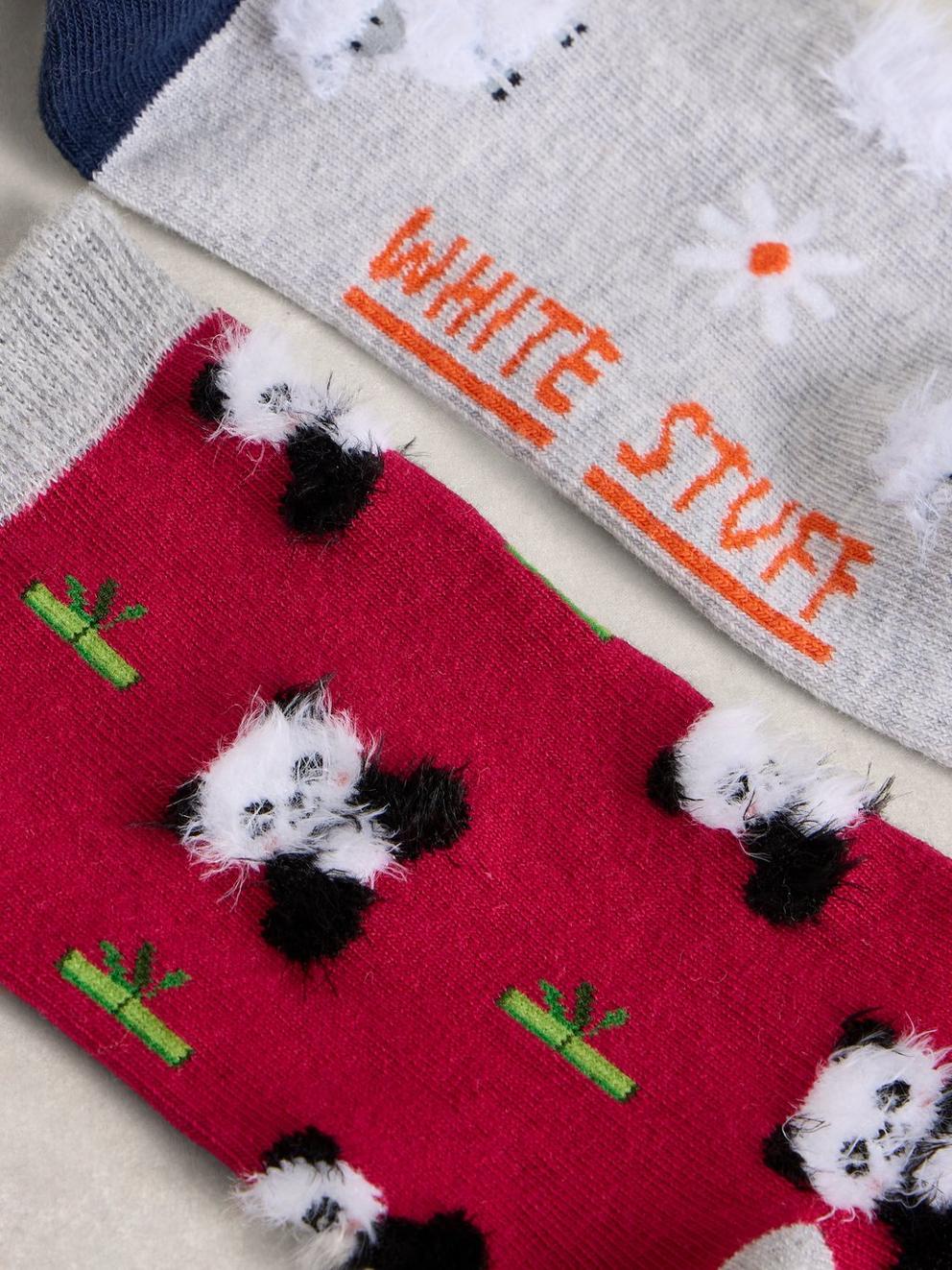Fluffy Animal Socks 2 Pack in GREY MLT - FLAT DETAIL