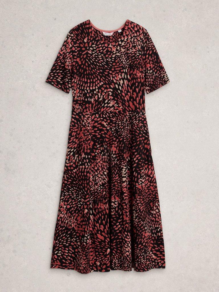 Madeline Crew Neck Midi Jersey Dress in BLK MLT - FLAT FRONT