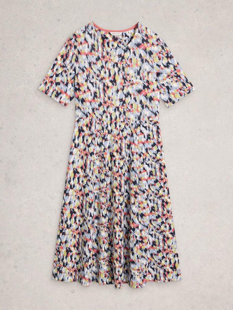 Madeline Crew Neck Midi Jersey Dress in BLUE MLT - FLAT FRONT