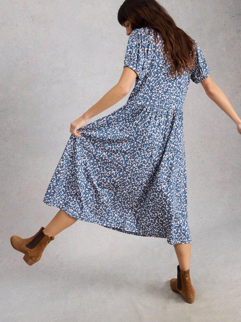 Leah Short Sleeve Jersey Midi Dress in BLUE MLT - MODEL BACK