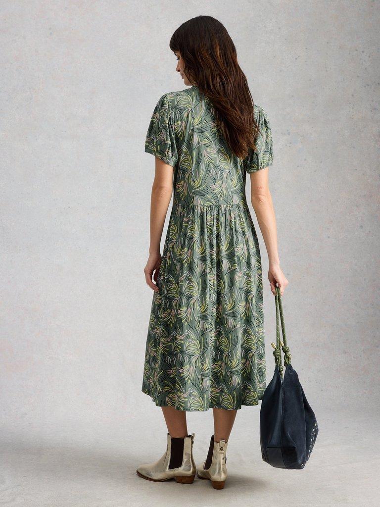 Leah Short Sleeve Jersey Midi Dress in GREEN PR - MODEL BACK