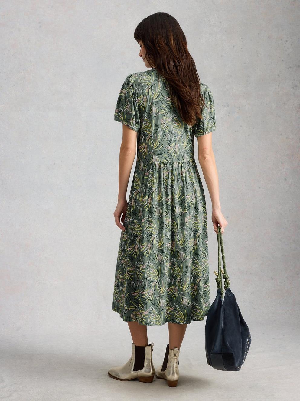 Leah Short Sleeve Jersey Midi Dress in GREEN PR - MODEL BACK