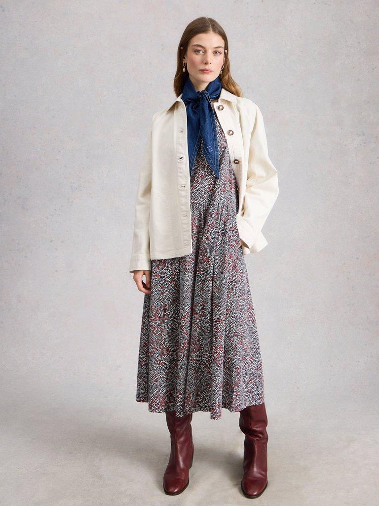 Leah Short Sleeve Jersey Midi Dress in NAVY MULTI - LIFESTYLE