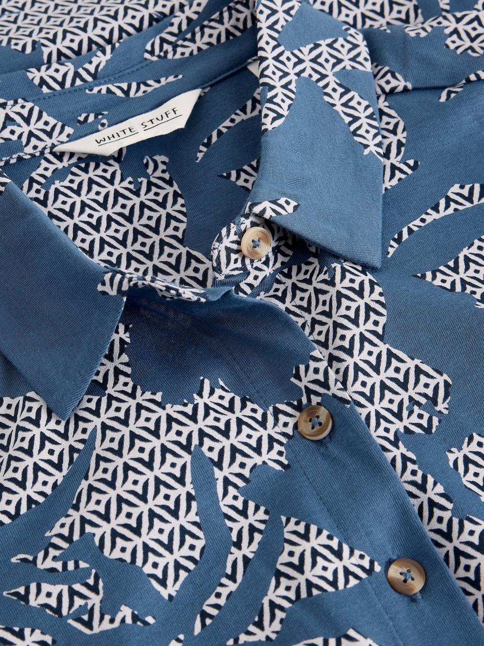 Rua Jersey Collared Short Sleeve Shirt Dress in BLUE PR - FLAT DETAIL