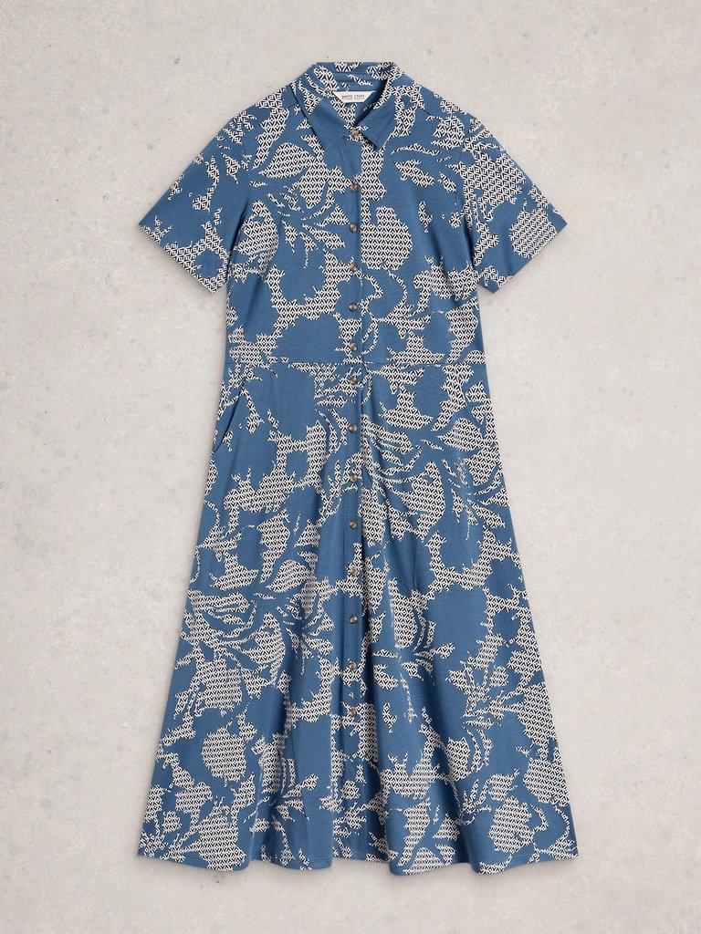 Rua Jersey Collared Short Sleeve Shirt Dress in BLUE PR - FLAT FRONT