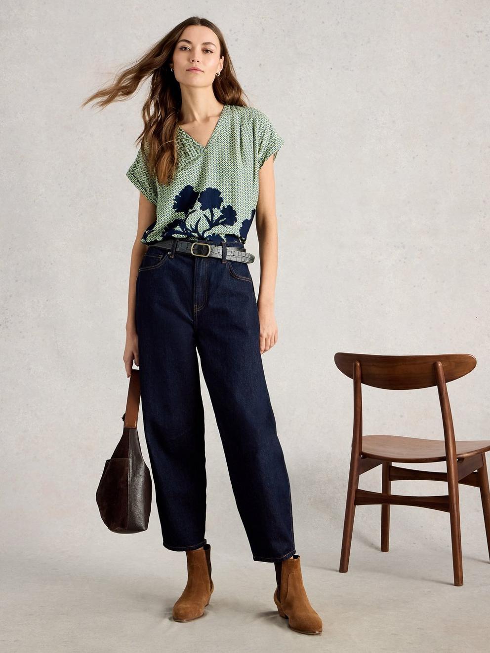 Kate Top in GREEN PR - MODEL FRONT