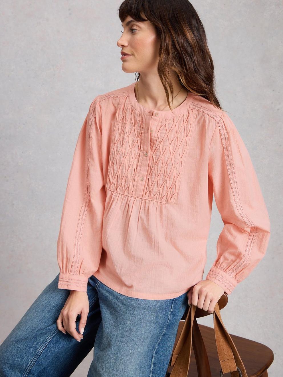 Rachel Smock Top  in MID PINK - LIFESTYLE