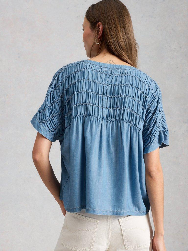 Tammie Chambray Shirt  in MID DENIM - MODEL BACK