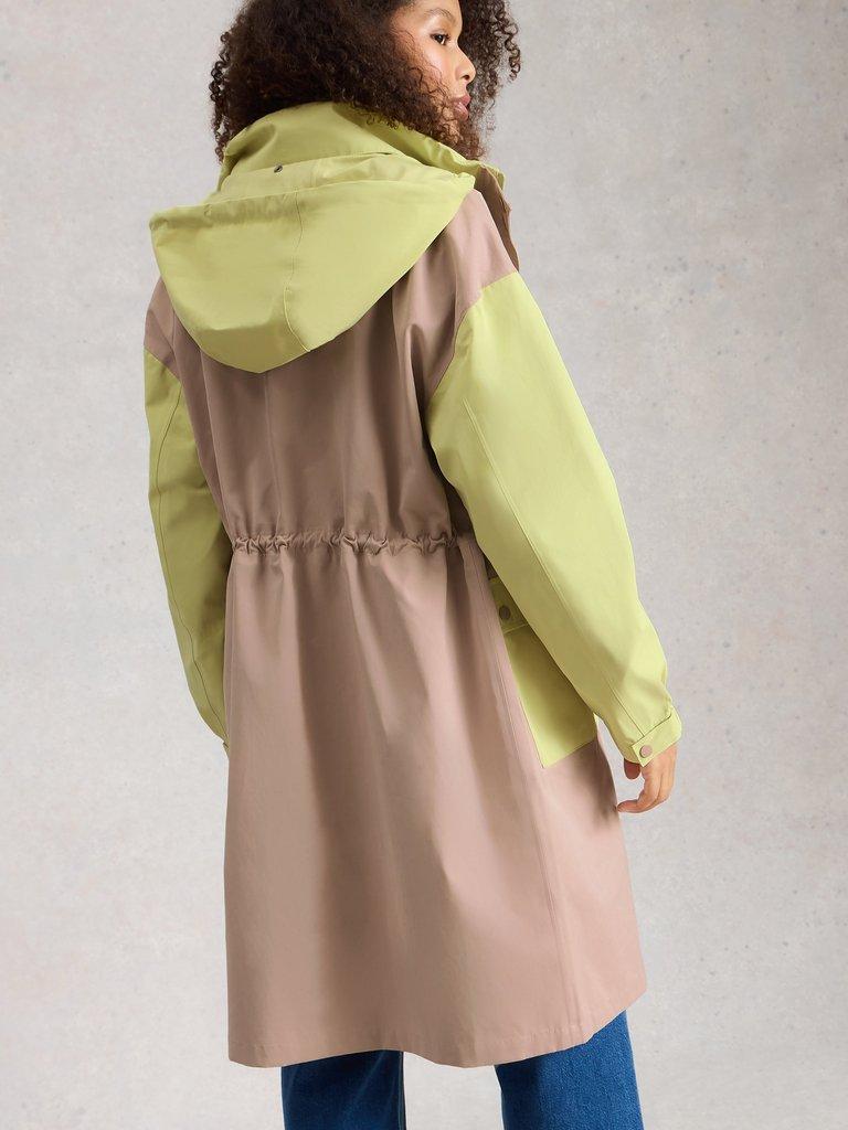 Beth Waterproof Hooded Coat in GREEN MLT - MODEL BACK