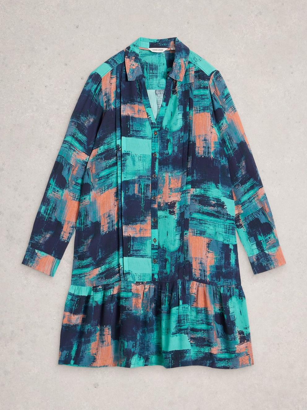 Frankie Collared Dress in NAVY MULTI - FLAT FRONT