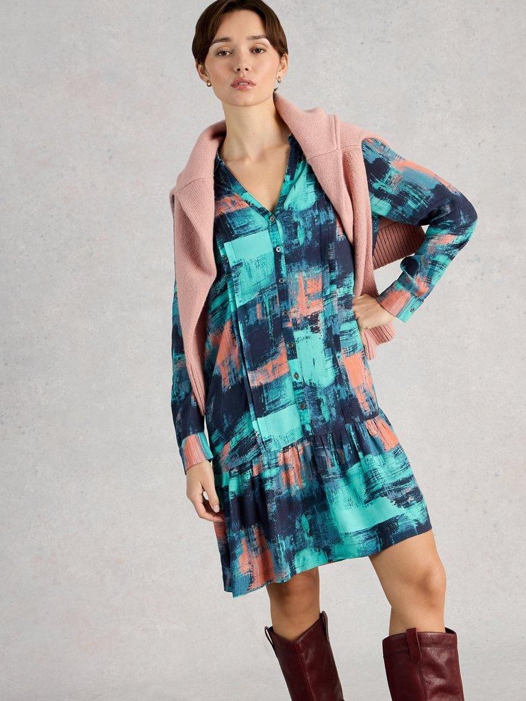 Frankie Collared Dress in NAVY MULTI - MODEL DETAIL