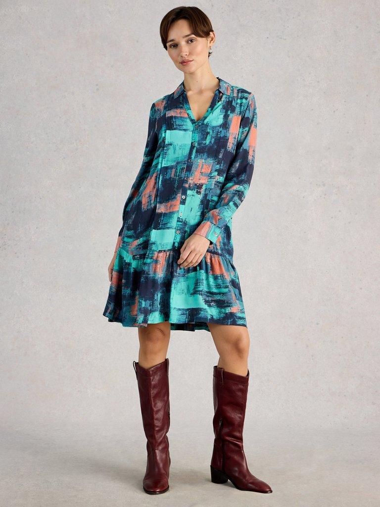 Frankie Collared Dress in NAVY MULTI - MODEL FRONT