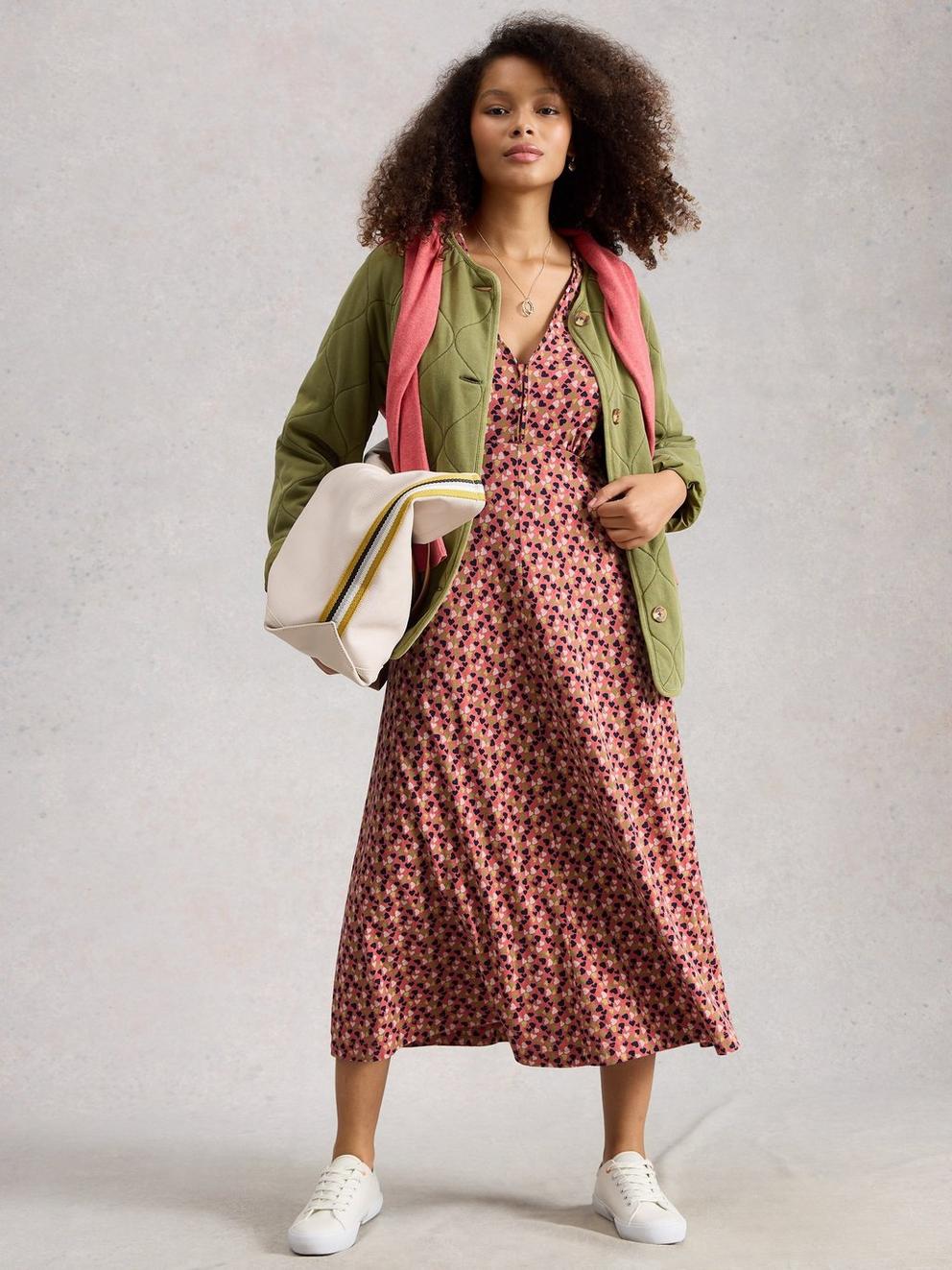 Megan Print Jersey Dress in PINK PR - MODEL FRONT