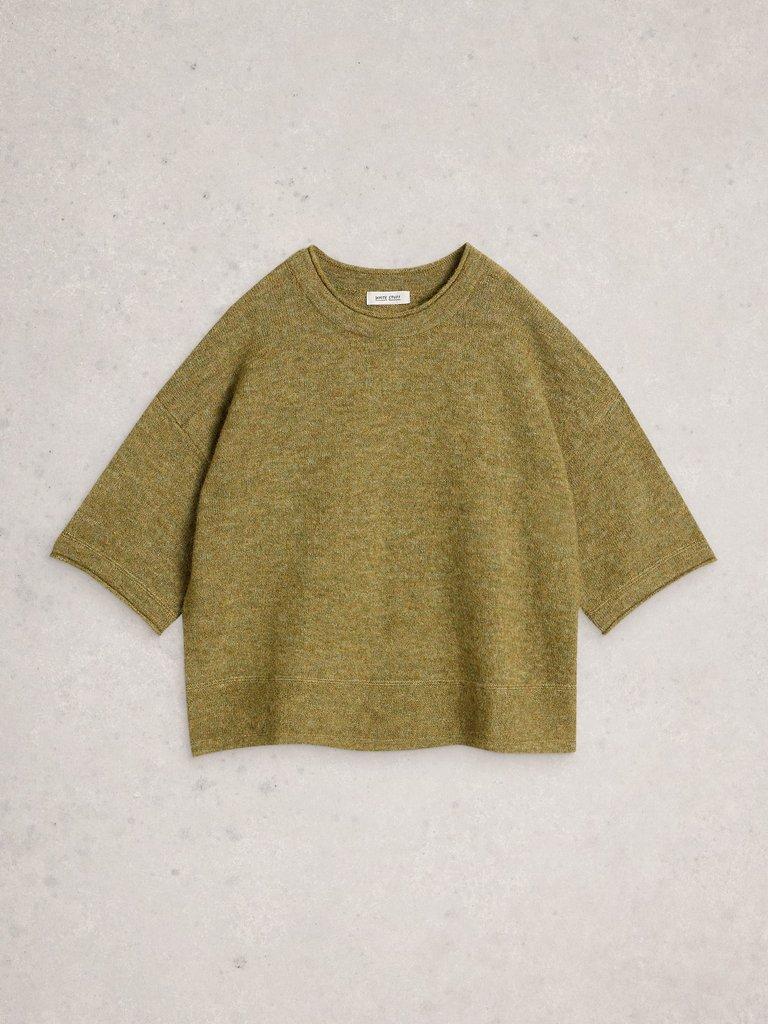 KATE KNITTED CREW NECK TEE in BRT GREEN - FLAT FRONT