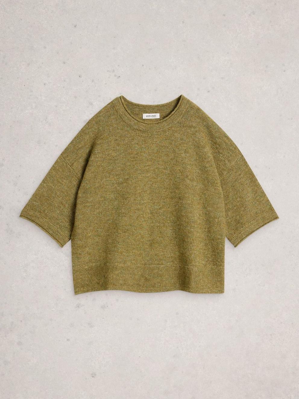 KATE KNITTED CREW NECK TEE in BRT GREEN - FLAT FRONT