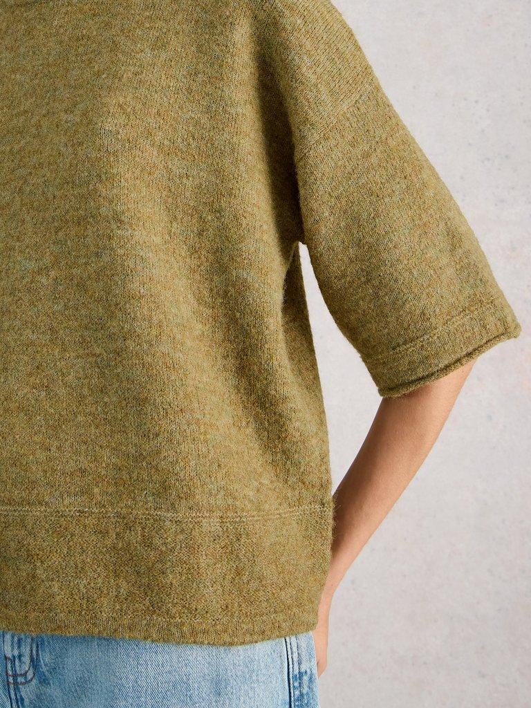 KATE KNITTED CREW NECK TEE in BRT GREEN - MODEL DETAIL