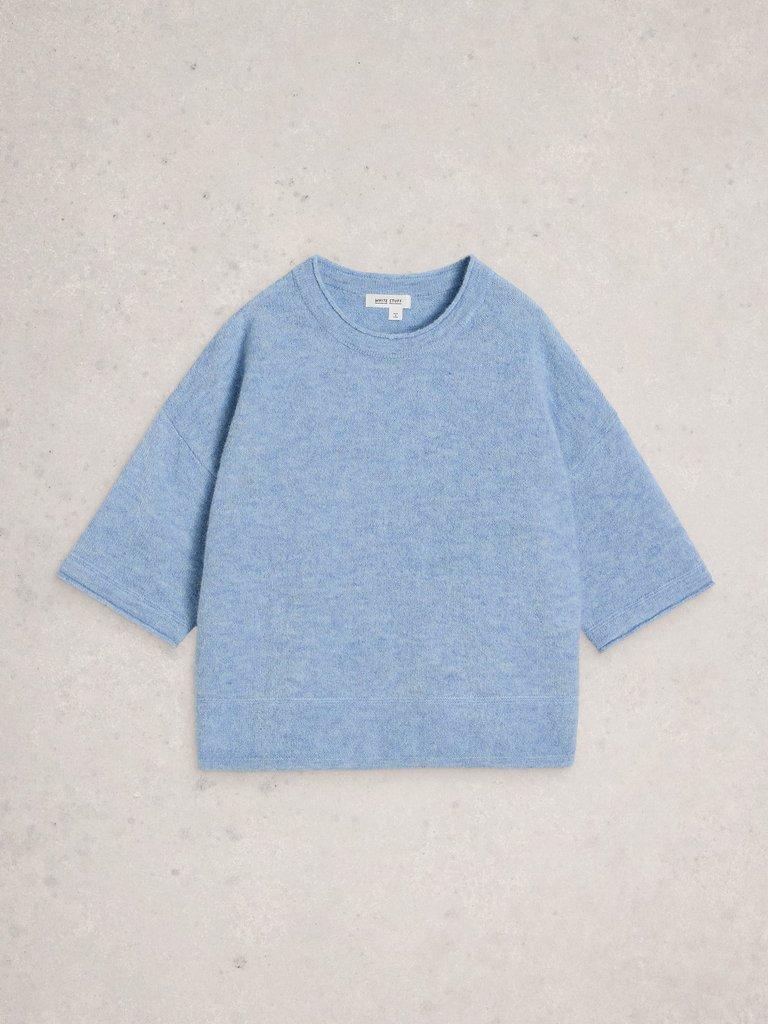 KATE KNITTED CREW NECK TEE in MID BLUE - FLAT FRONT