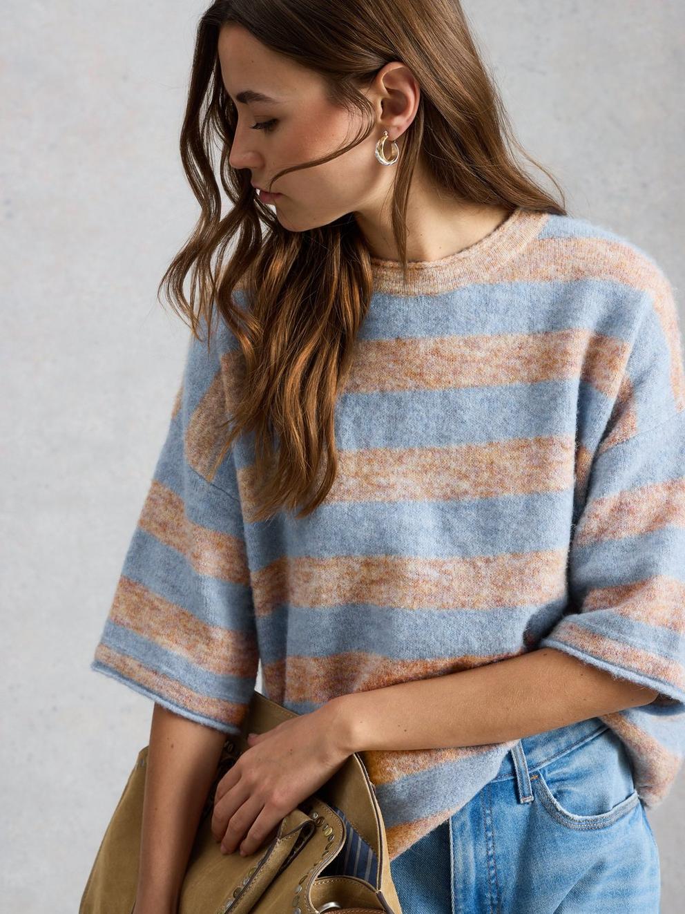KATE KNITTED STRIPE TEE in NAT MLT - LIFESTYLE