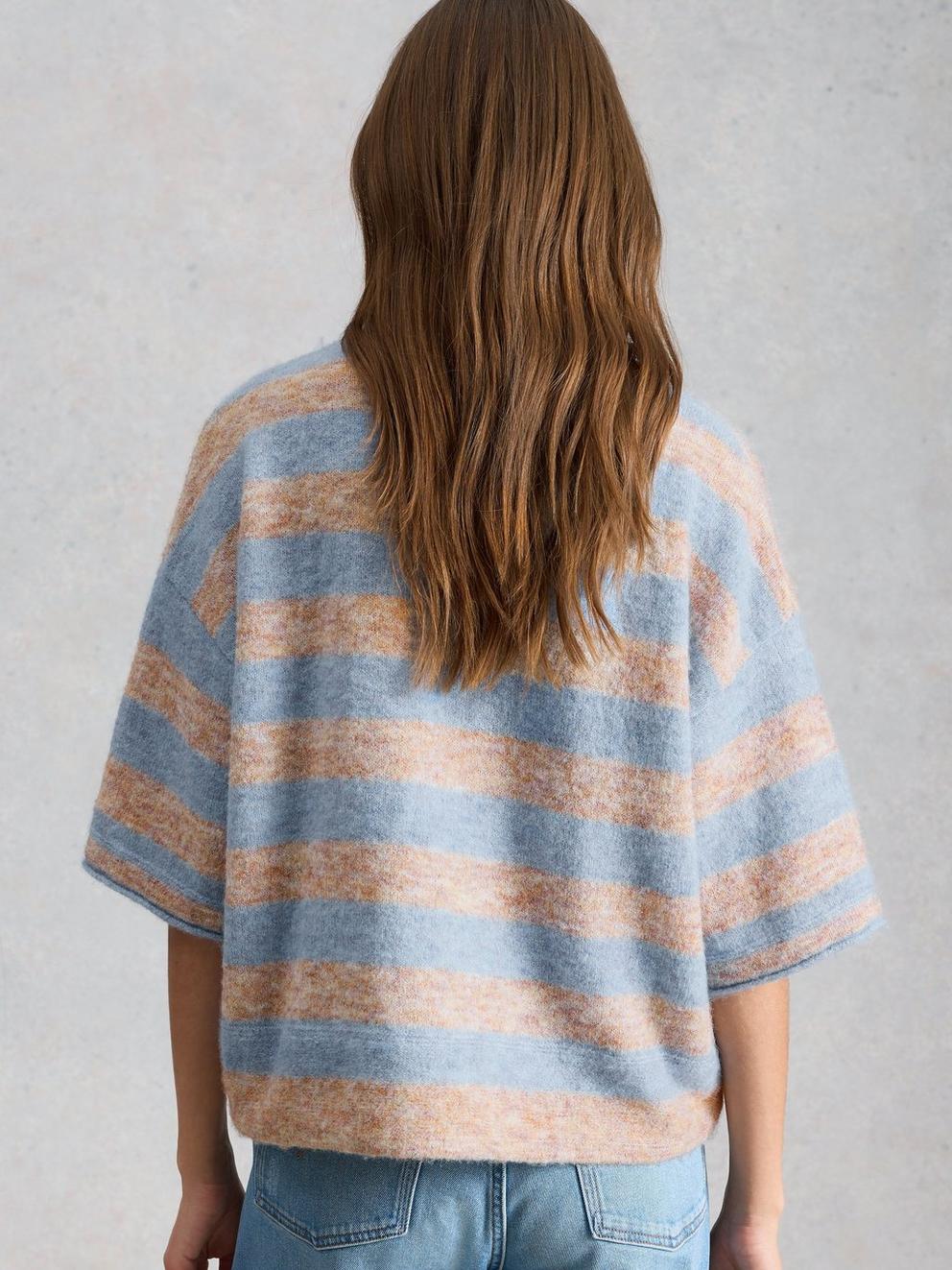 KATE KNITTED STRIPE TEE in NAT MLT - MODEL BACK