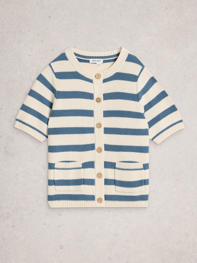 ISABELLA SHORT SLEEVE CARDI in BLUE MLT - FLAT FRONT