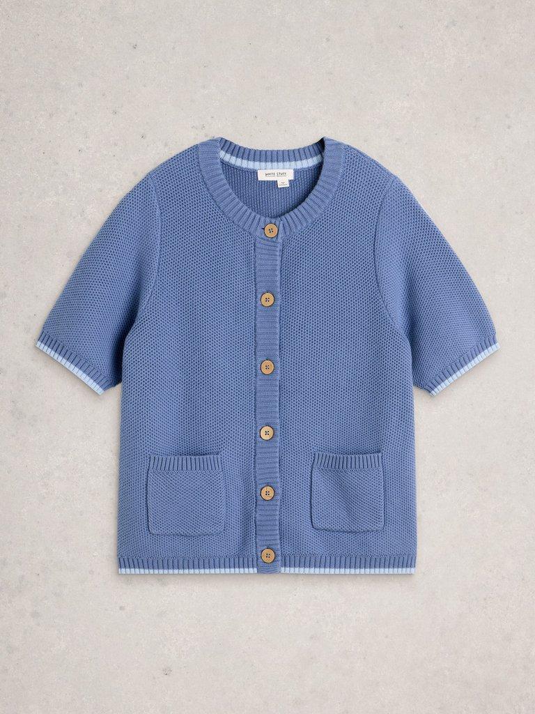 ISABELLA SHORT SLEEVE CARDI in MID BLUE - FLAT FRONT