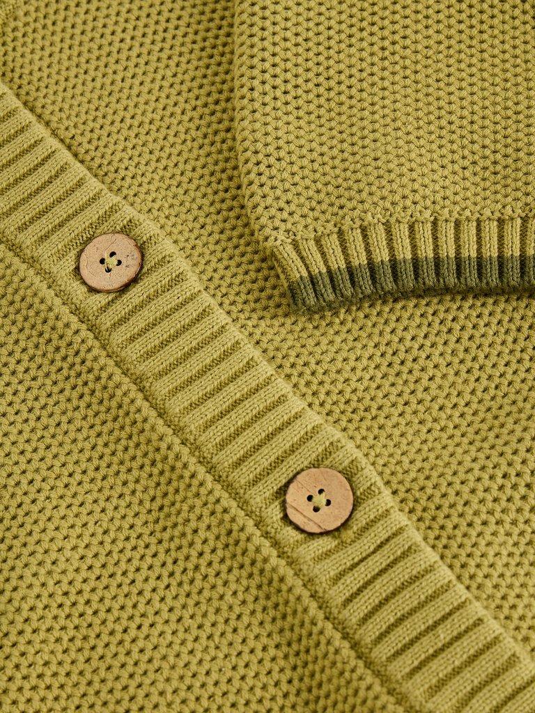 ISABELLA SHORT SLEEVE CARDI in MID GREEN - FLAT DETAIL