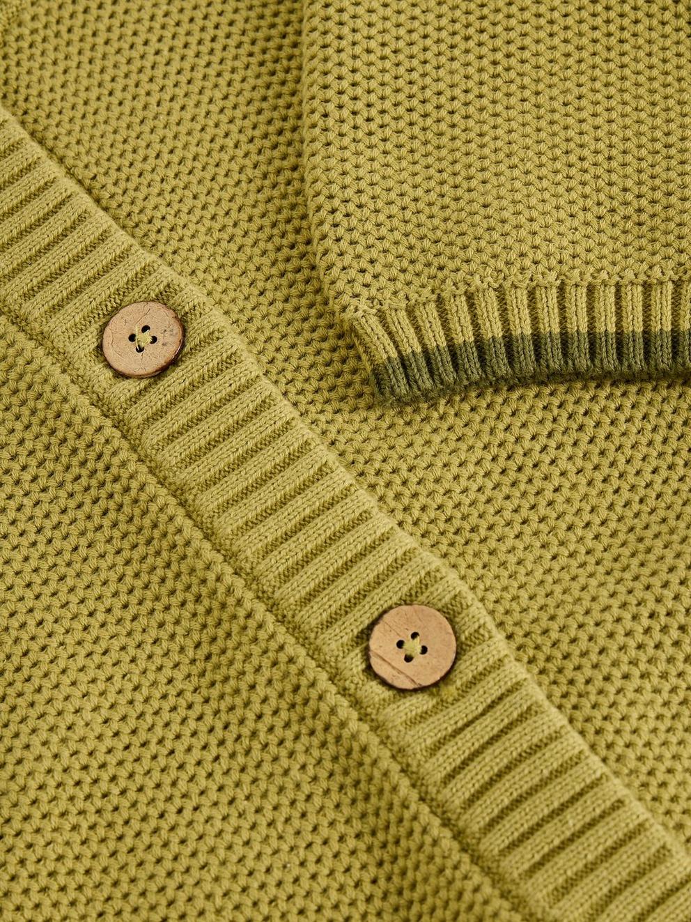 ISABELLA SHORT SLEEVE CARDI in MID GREEN - FLAT DETAIL