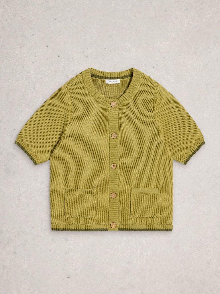 ISABELLA SHORT SLEEVE CARDI in MID GREEN - FLAT FRONT