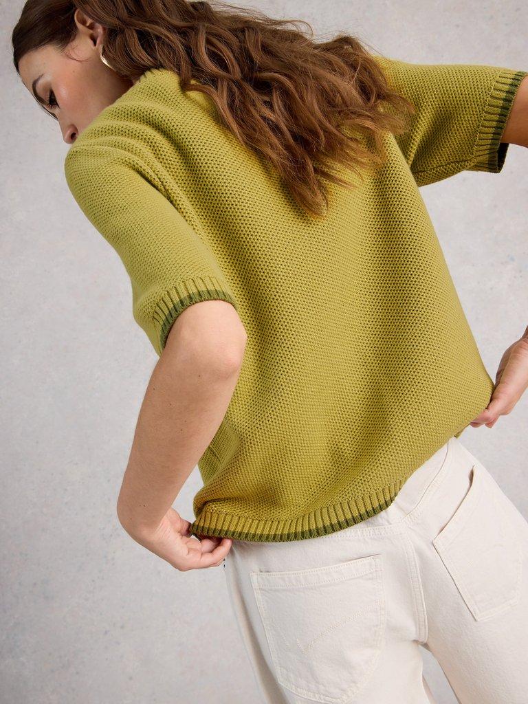 ISABELLA SHORT SLEEVE CARDI in MID GREEN - MODEL BACK