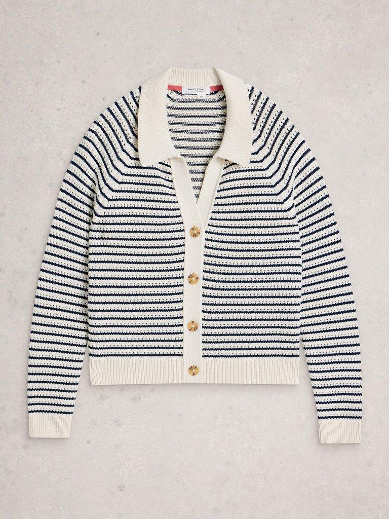 CHATERLY STRIPE CARDI in IVORY MLT - FLAT FRONT