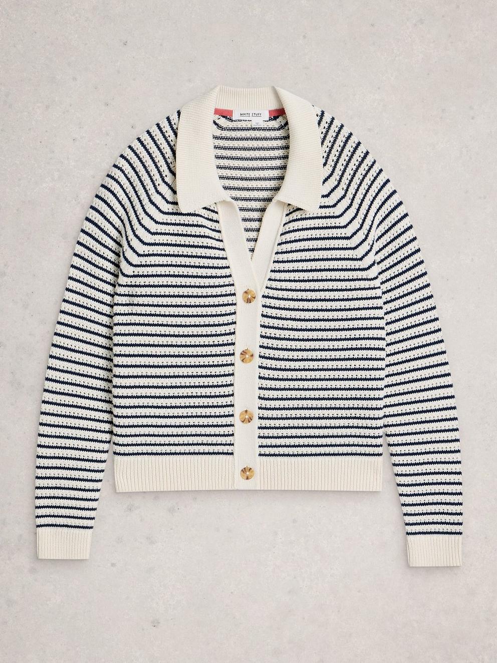 CHATERLY STRIPE CARDI in IVORY MLT - FLAT FRONT