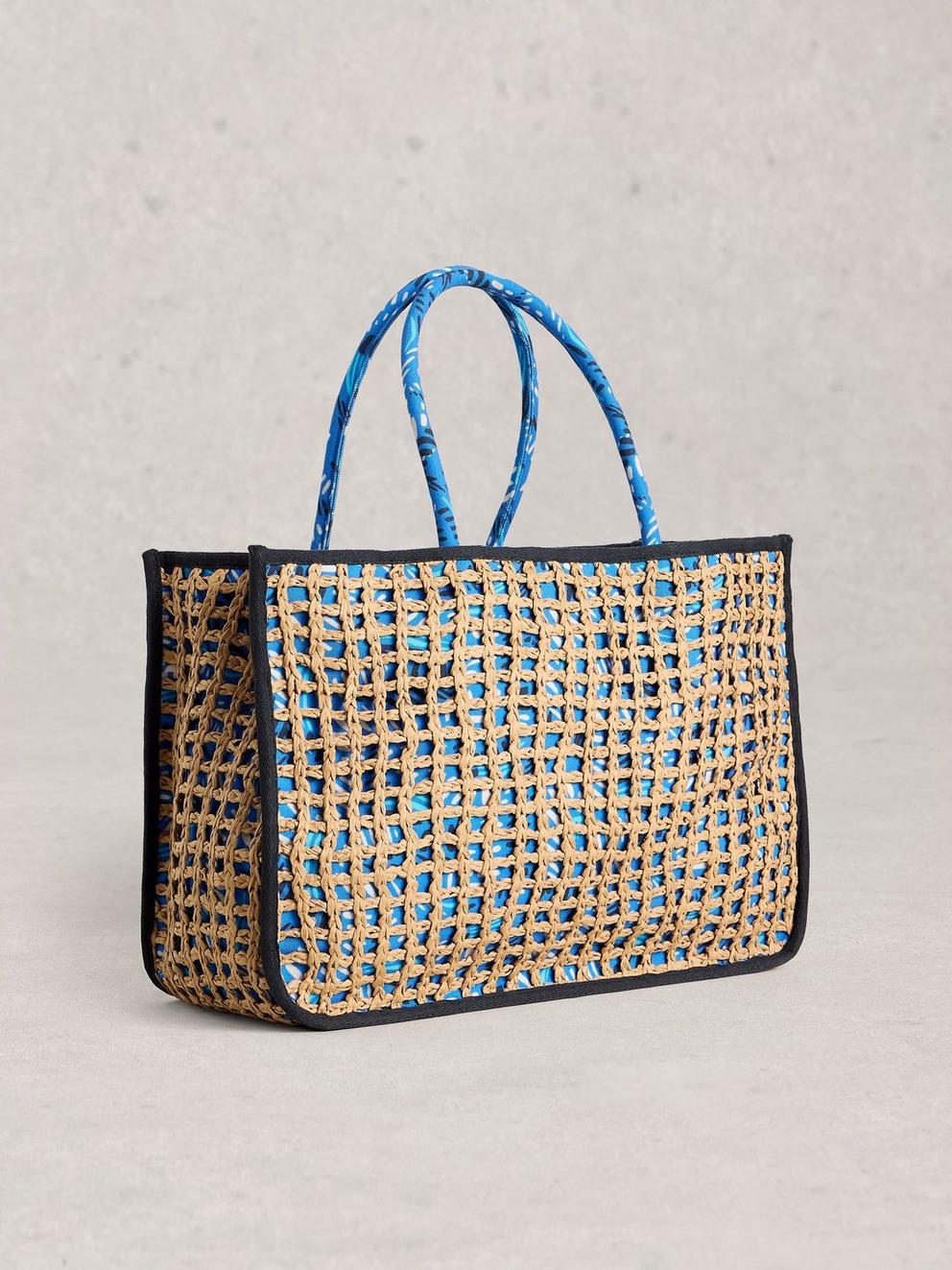 Jasmine Weave Tote Bag in BLUE MLT - FLAT BACK