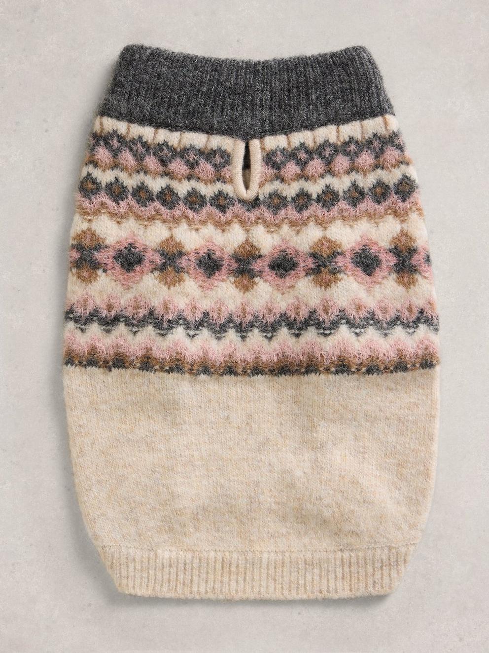 FAIRISLE DOG JUMPER in NAT MLT - FLAT FRONT