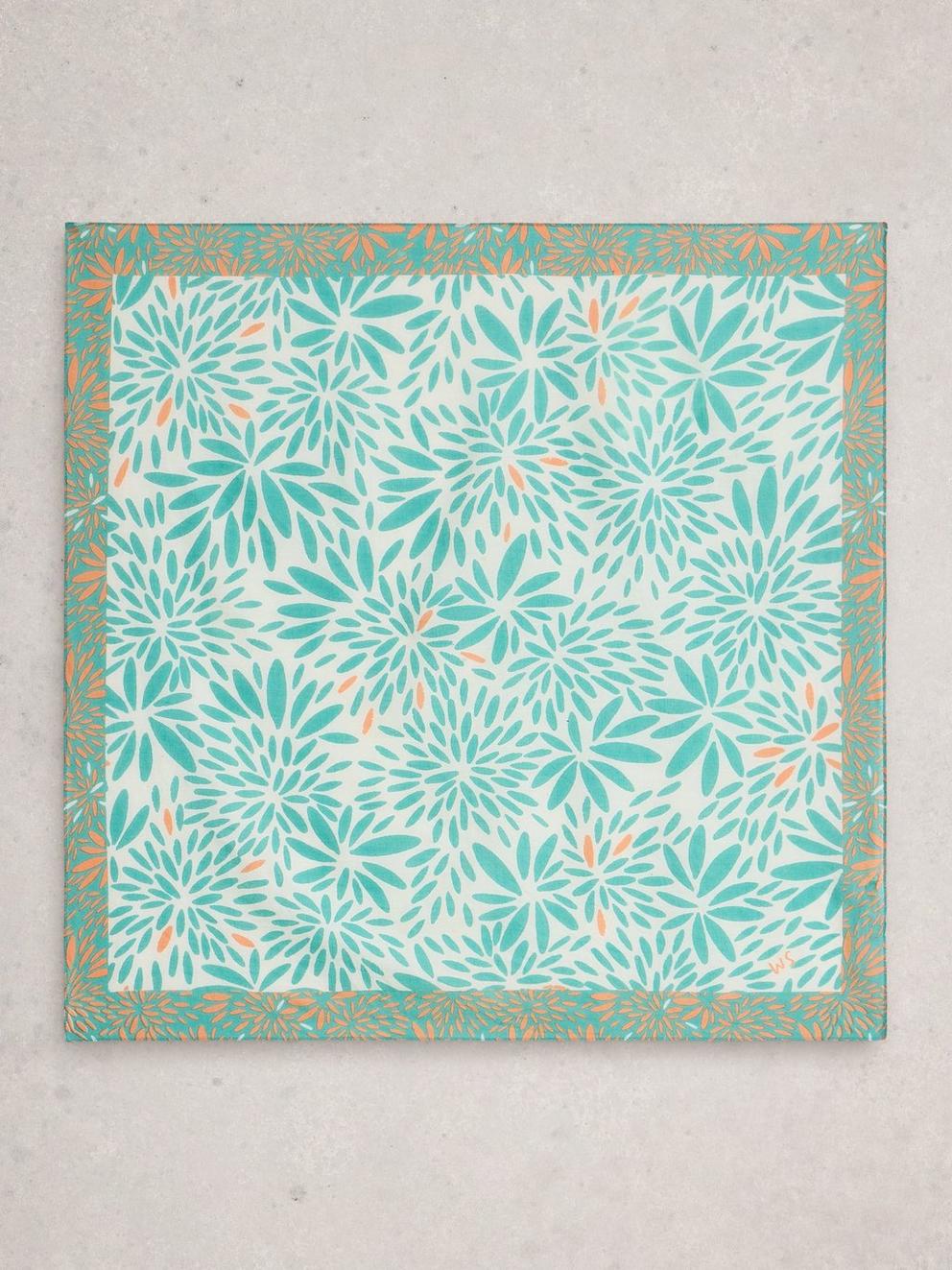 Emily Square Printed Scarf in BLUE PR - FLAT BACK