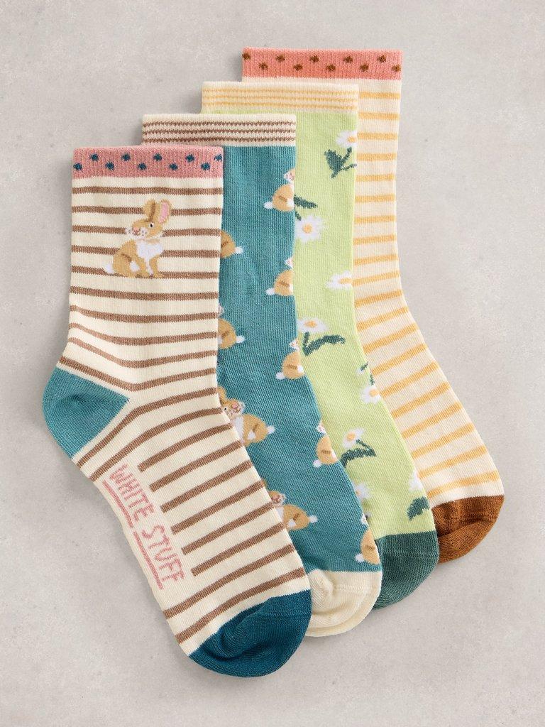 Springtime Ankle Sock 4PK in CORAL PR - FLAT FRONT