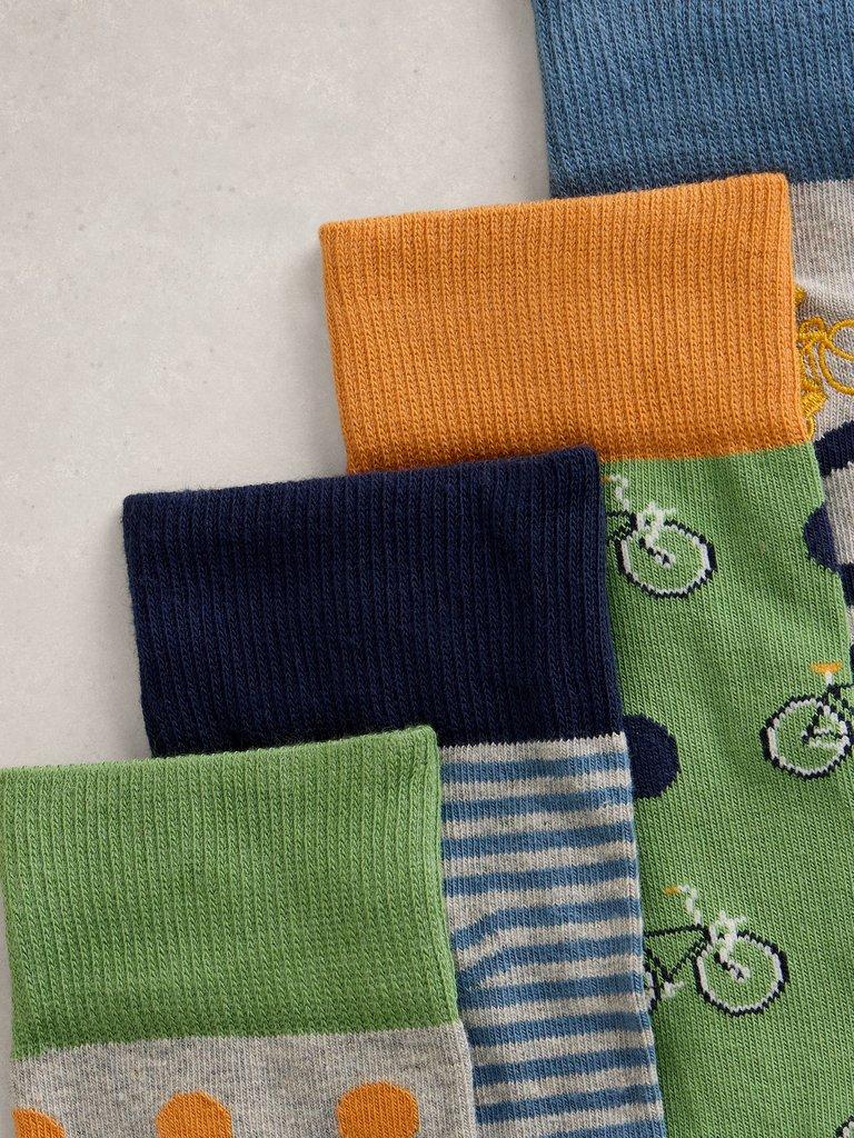 4PK Cyclist Stripe Ankle Socks in BLUE MLT - FLAT DETAIL