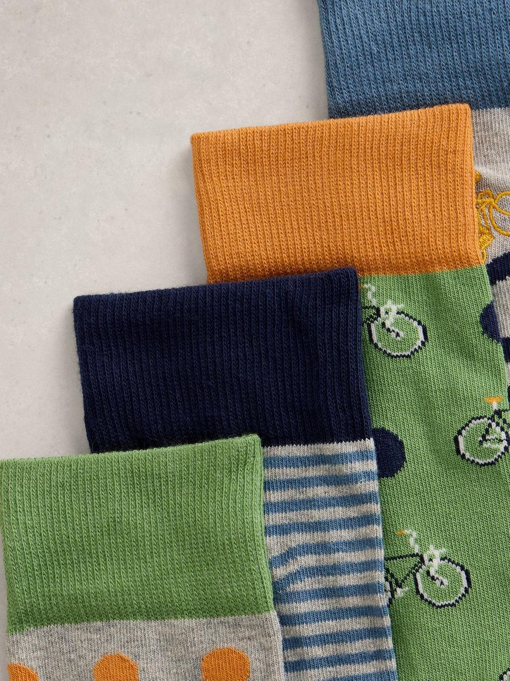 4PK Cyclist Stripe Ankle Socks in BLUE MLT - FLAT DETAIL