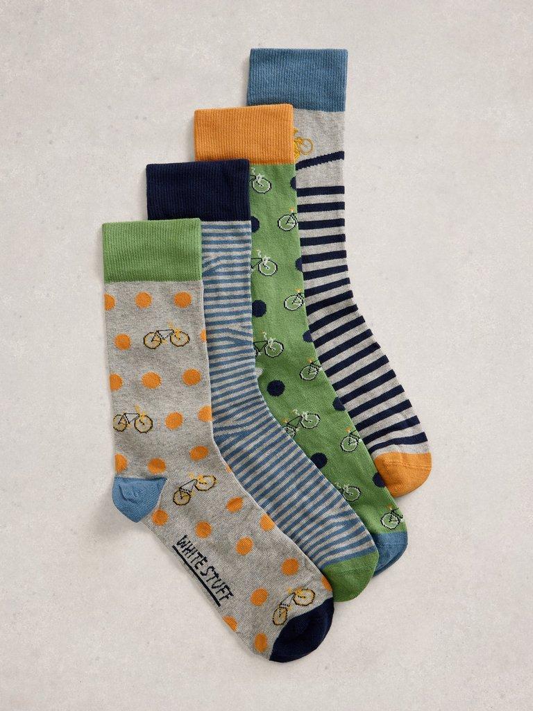 4PK Cyclist Stripe Ankle Socks in BLUE MLT - FLAT FRONT