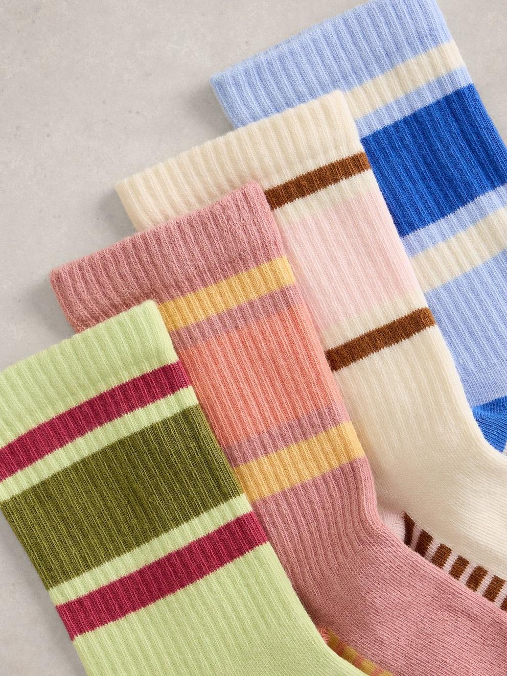 4PK Sporty Ankle Socks in PINK MLT - FLAT DETAIL