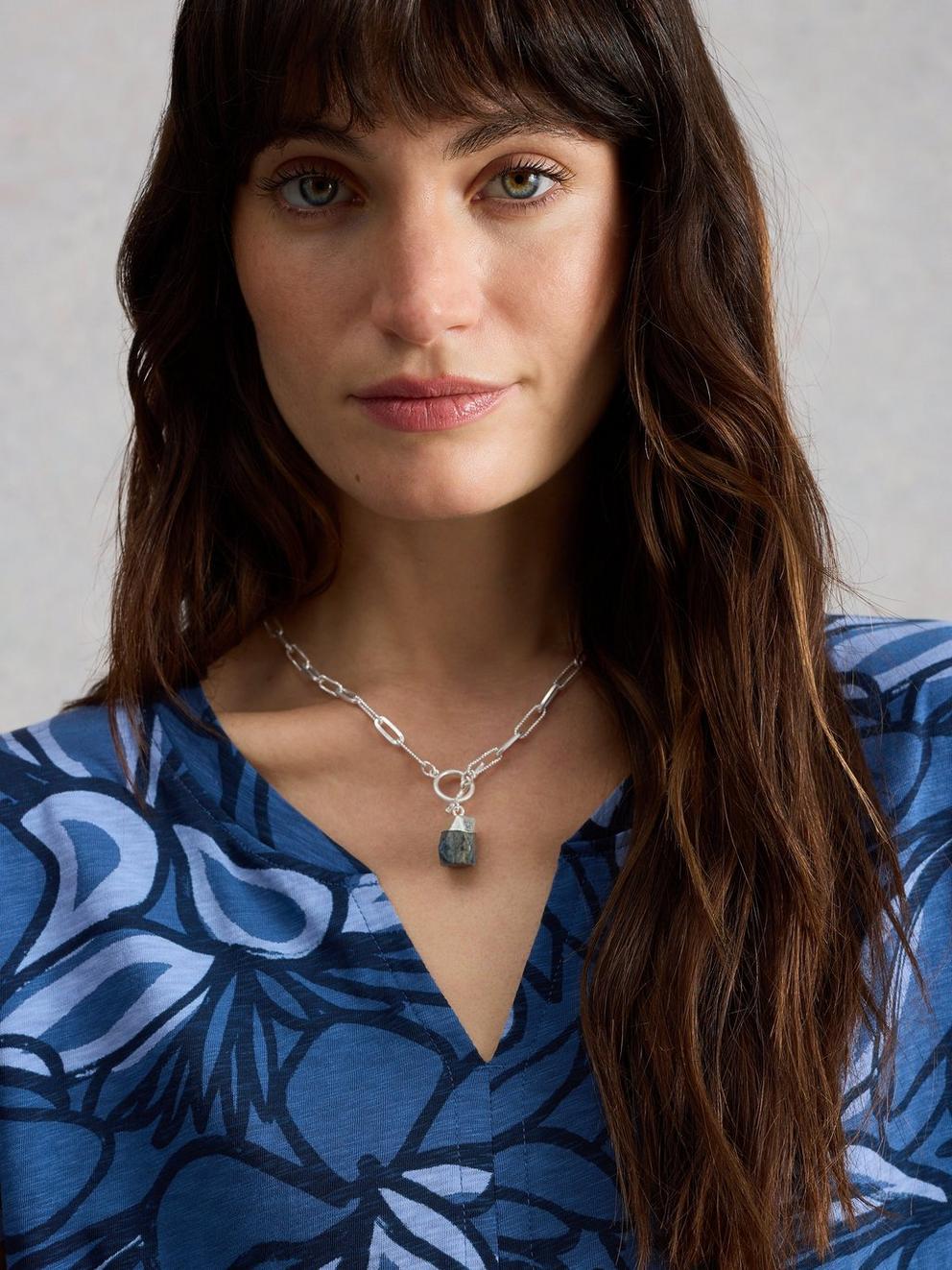 Penny SemiPrecious Necklace in BLUE MLT - MODEL FRONT